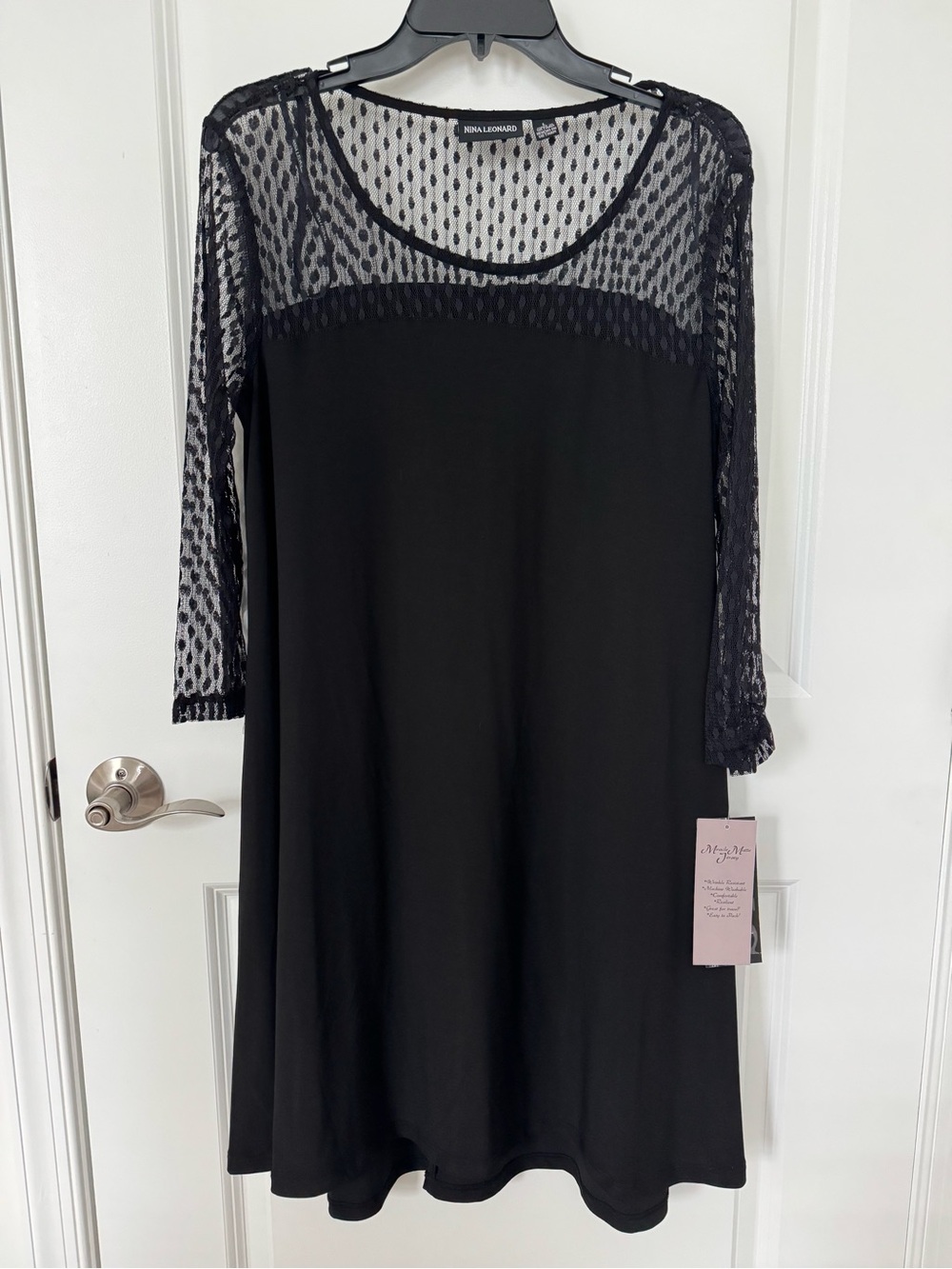 nina leonard dresses Black Sheer Lace Yoke Dress Balloon sleeve Hisdern Men's Black Casual style_id_11-057-0565-5014-BU this style is finished Size:US 6/AUS 10